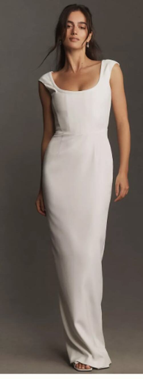 SAU LEE Ivory Brooke Cap Sleeve Crepe Corset Mermaid Maxi Gown Dress 12 NWT+I - Picture 2 of 12